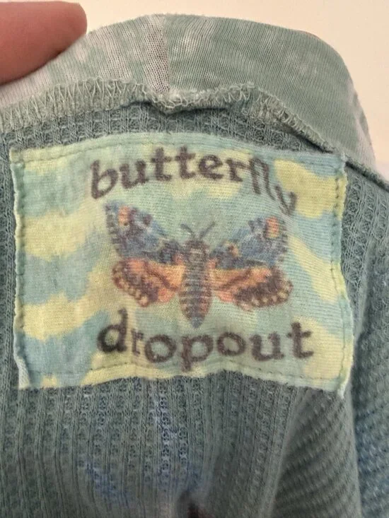 Butterfly Dropout Hoodie Top Small Boho Colorful Graphic V-Neck Pullover Mermaid - Picture 6 of 9